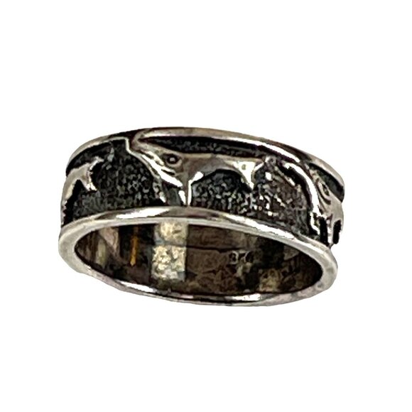 Sterling Silver Dolphin or Dog Themed Band Ring For Women/Men - Picture 4 of 8